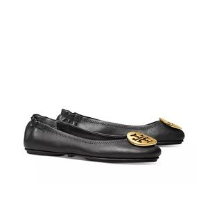 Tory Burch Classic Reva Ballet Black and Gold Flats Size 8.5